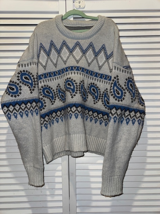 Lucky Brand Sweaters - Lucky Brand Gray Crewneck Sweater with Blue Paisley Motif
